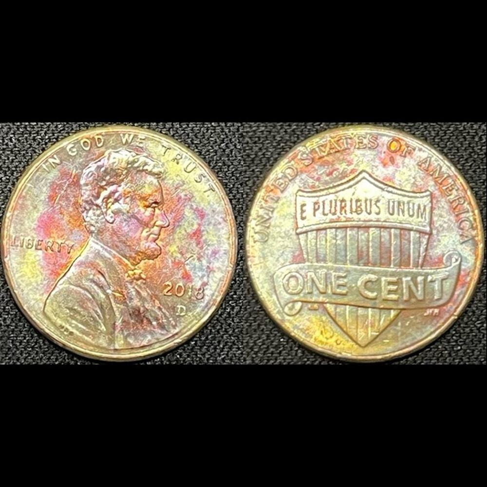 Lincoln One Cent 2018-D Synthesized Rainbow Toning Handmade Collection Coin #5